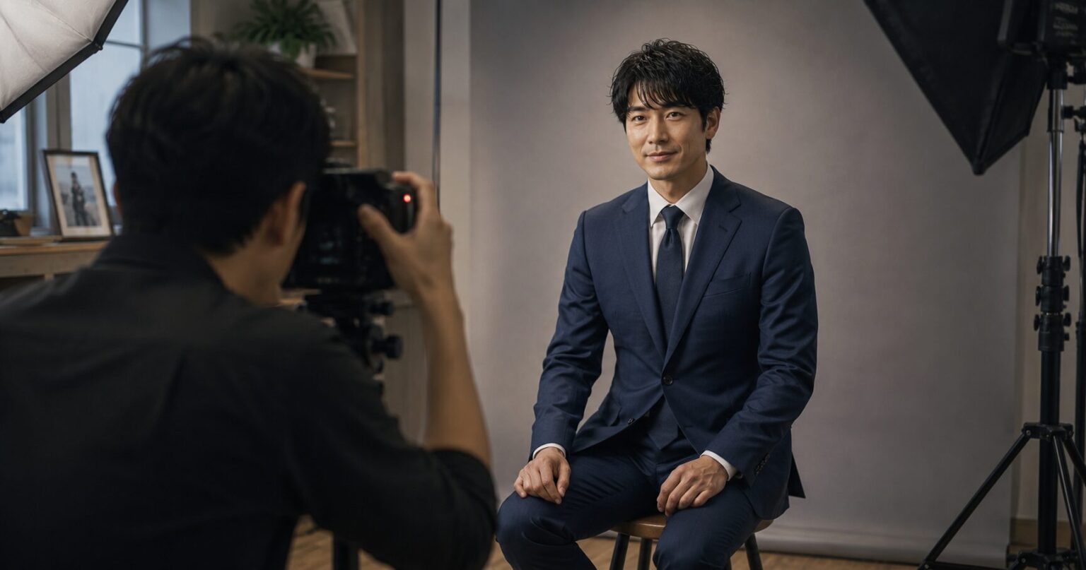 プロフィール写真を撮影される40代男性