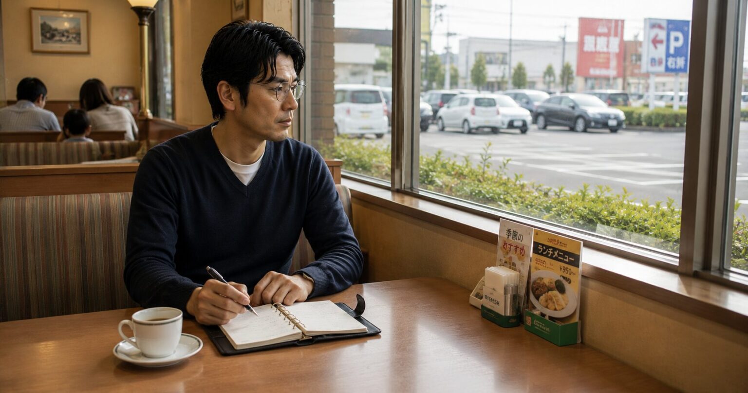 喫茶店でアイディアや考えを手帳にまとめる