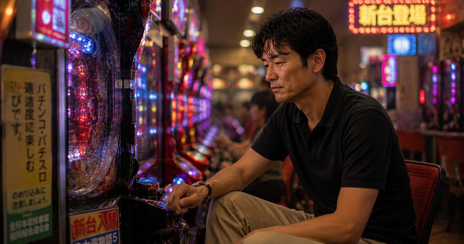 mekanizumu-13パチンコ店で将来を考え込む40代男性
